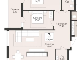 3-комнатная квартира, 104.44 м2 , 2 этаж, 9-я просека 2 линия - фото 1
