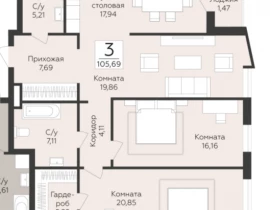 3-комнатная квартира, 105.69 м2 , 2 этаж, 9-я просека 2 линия - фото 1