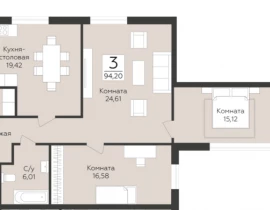 3-комнатная квартира, 94.2 м2 , 2 этаж, 9-я просека 2 линия - фото 1