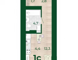 Квартира студия, 25.9 м2 , 13 этаж, Олега Пешкова, 4 - фото 1