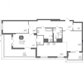 3-комнатная квартира, 122.23 м2 , 21 этаж, Советской Армии ул, 47 - фото 1