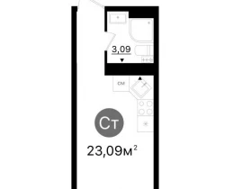 Квартира студия, 23.09 м2 , 8 этаж,  проспект Кирова, 71 - фото 1