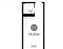 Квартира студия, 25.92 м2 , 9 этаж,  проспект Кирова, 71 - фото 1