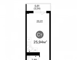 Квартира студия, 25.94 м2 , 9 этаж,  проспект Кирова, 71 - фото 1