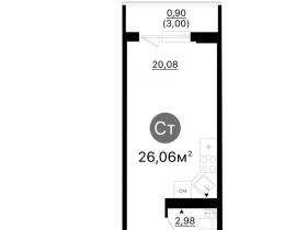 Квартира студия, 26.06 м2 , 5 этаж,  проспект Кирова, 71 - фото 1