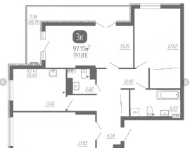 3-комнатная квартира, 97.17 м2 , 13 этаж, Советской Армии ул, 47 - фото 1