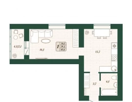 1-комнатная квартира, 39.5 м2 , 10 этаж, Олега Пешкова, 4 - фото 1