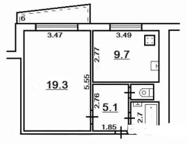 1-комнатная квартира, 38.3 м2 , 9 этаж, Карла Маркса, 475 - фото 11