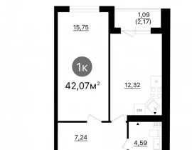 1-комнатная квартира, 42.07 м2 , 2 этаж,  проспект Кирова, 71 - фото 1