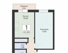 1-комнатная квартира, 42.68 м2 , 6 этаж, Советской Армии ул, 242 - фото 1