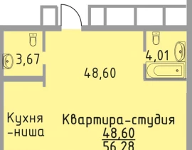 2-комнатная квартира, 56.28 м2 , 18 этаж, Ново-Садовая ул, 120-122 - фото 1