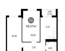 2-комнатная квартира, 58.27 м2 , 11 этаж,  проспект Кирова, 71 - фото 1
