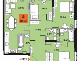 3-комнатная квартира, 79.4 м2 , 23 этаж, Карла Маркса, 231 - фото 1