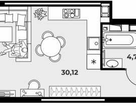 Квартира студия, 35.3 м2 , 4 этаж, Карла Маркса 231 - фото 1