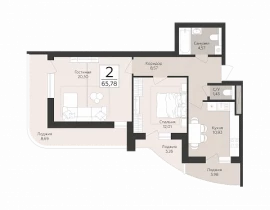 2-комнатная квартира, 65.78 м2 , 5 этаж, Советской Армии - фото 1