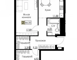 2-комнатная квартира, 66.35 м2 , 4 этаж, Спортивная - фото 1