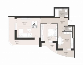 2-комнатная квартира, 68.4 м2 , 12 этаж, Советской Армии - фото 1