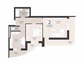 2-комнатная квартира, 68.68 м2 , 11 этаж, Советской Армии - фото 1