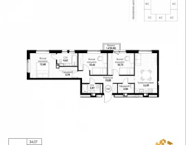 3-комнатная квартира, 76.67 м2 , 2 этаж, 11 квартал - фото 1