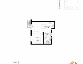 1-комнатная квартира, 40.82 м2 , 4 этаж, 11 квартал - фото 1