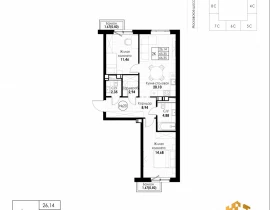 2-комнатная квартира, 66.35 м2 , 4 этаж, 11 квартал - фото 1