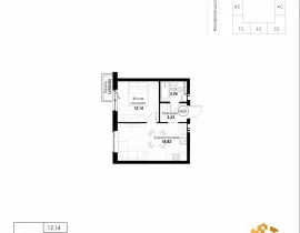 1-комнатная квартира, 39.03 м2 , 6 этаж, 11 квартал - фото 1