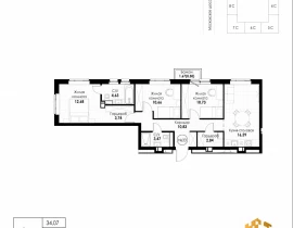 3-комнатная квартира, 76.67 м2 , 6 этаж, 11 квартал - фото 1
