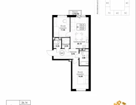 2-комнатная квартира, 65.85 м2 , 7 этаж, 11 квартал - фото 1