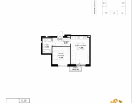 1-комнатная квартира, 42.51 м2 , 7 этаж, 11 квартал - фото 1