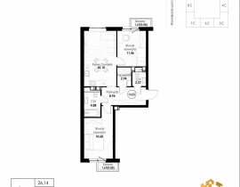 2-комнатная квартира, 66.27 м2 , 2 этаж, 11 квартал - фото 1