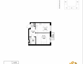 1-комнатная квартира, 39.11 м2 , 3 этаж, 11 квартал - фото 1