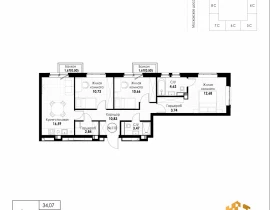 3-комнатная квартира, 77.17 м2 , 5 этаж, 11 квартал - фото 1