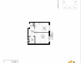 1-комнатная квартира, 39.11 м2 , 7 этаж, 11 квартал - фото 1