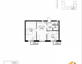 2-комнатная квартира, 58.99 м2 , 4 этаж, 11 квартал - фото 1
