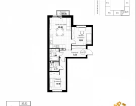 2-комнатная квартира, 65.02 м2 , 6 этаж, 11 квартал - фото 1