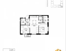 2-комнатная квартира, 65.21 м2 , 7 этаж, 11 квартал - фото 1