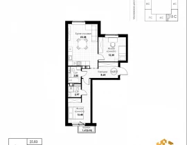 2-комнатная квартира, 65.02 м2 , 7 этаж, 11 квартал - фото 1
