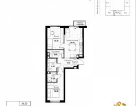 2-комнатная квартира, 61.57 м2 , 2 этаж, 11 квартал - фото 1