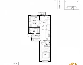 2-комнатная квартира, 61.86 м2 , 3 этаж, 11 квартал - фото 1