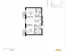 2-комнатная квартира, 58.33 м2 , 3 этаж, 11 квартал - фото 1
