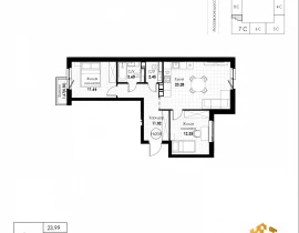 2-комнатная квартира, 64.84 м2 , 4 этаж, 11 квартал - фото 1
