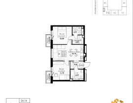 2-комнатная квартира, 58.33 м2 , 5 этаж, 11 квартал - фото 1