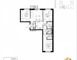3-комнатная квартира, 76.22 м2 , 7 этаж, 11 квартал - фото 1