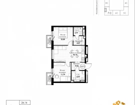 2-комнатная квартира, 58.33 м2 , 7 этаж, 11 квартал - фото 1
