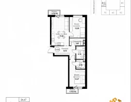 2-комнатная квартира, 63.78 м2 , 3 этаж, 11 квартал - фото 1