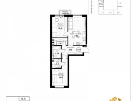 2-комнатная квартира, 63.28 м2 , 3 этаж, 11 квартал - фото 1