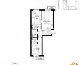 2-комнатная квартира, 63.78 м2 , 6 этаж, 11 квартал - фото 1