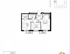 2-комнатная квартира, 57.96 м2 , 7 этаж, 11 квартал - фото 1