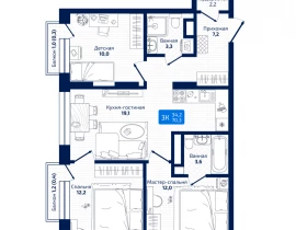 3-комнатная квартира, 70.3 м2 , 4 этаж, 8я Радиальная - фото 1