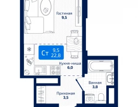 Квартира студия, 22.8 м2 , 12 этаж, 8я Радиальная - фото 1